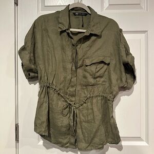 NWOT Zara Green Linen Lightweight Utility Shirt size Large